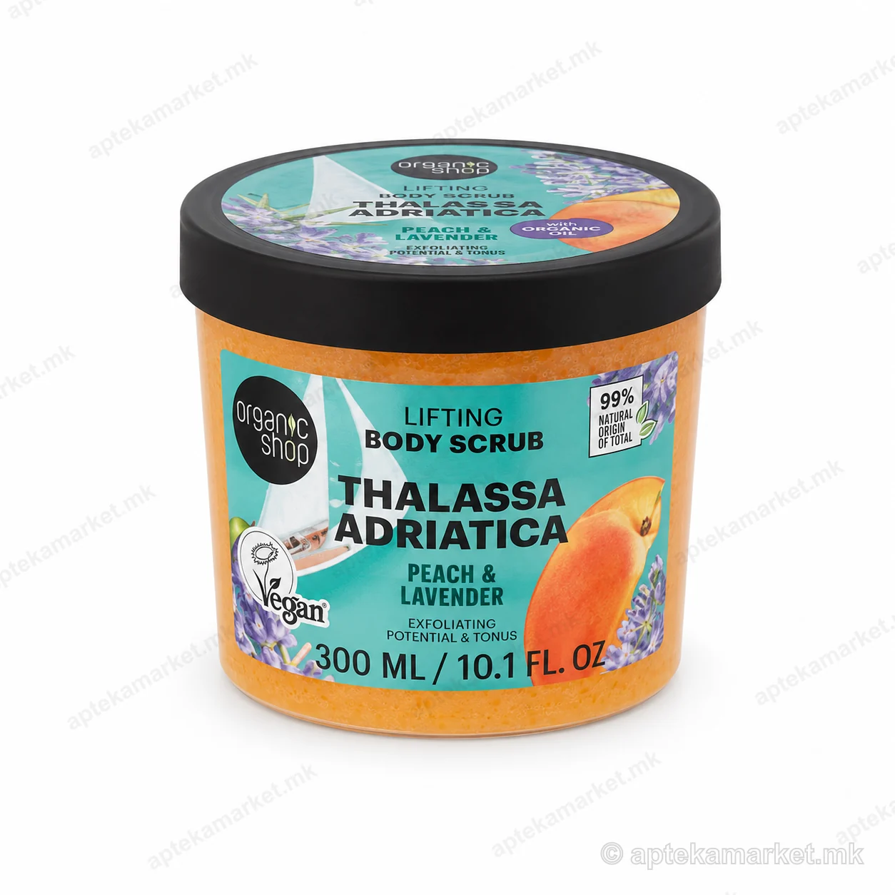 Organic Shop Lifting Body Scrub Thalassa Adriatica Peach & Lavender пилинг за тело пакување