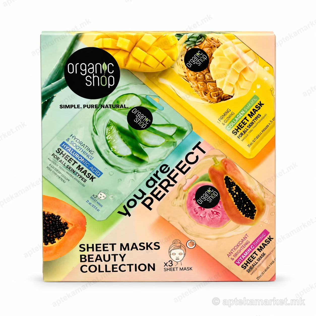 Organic Shop You Are Perfect Sheet Masks Beauty Collection маски за лице пакување